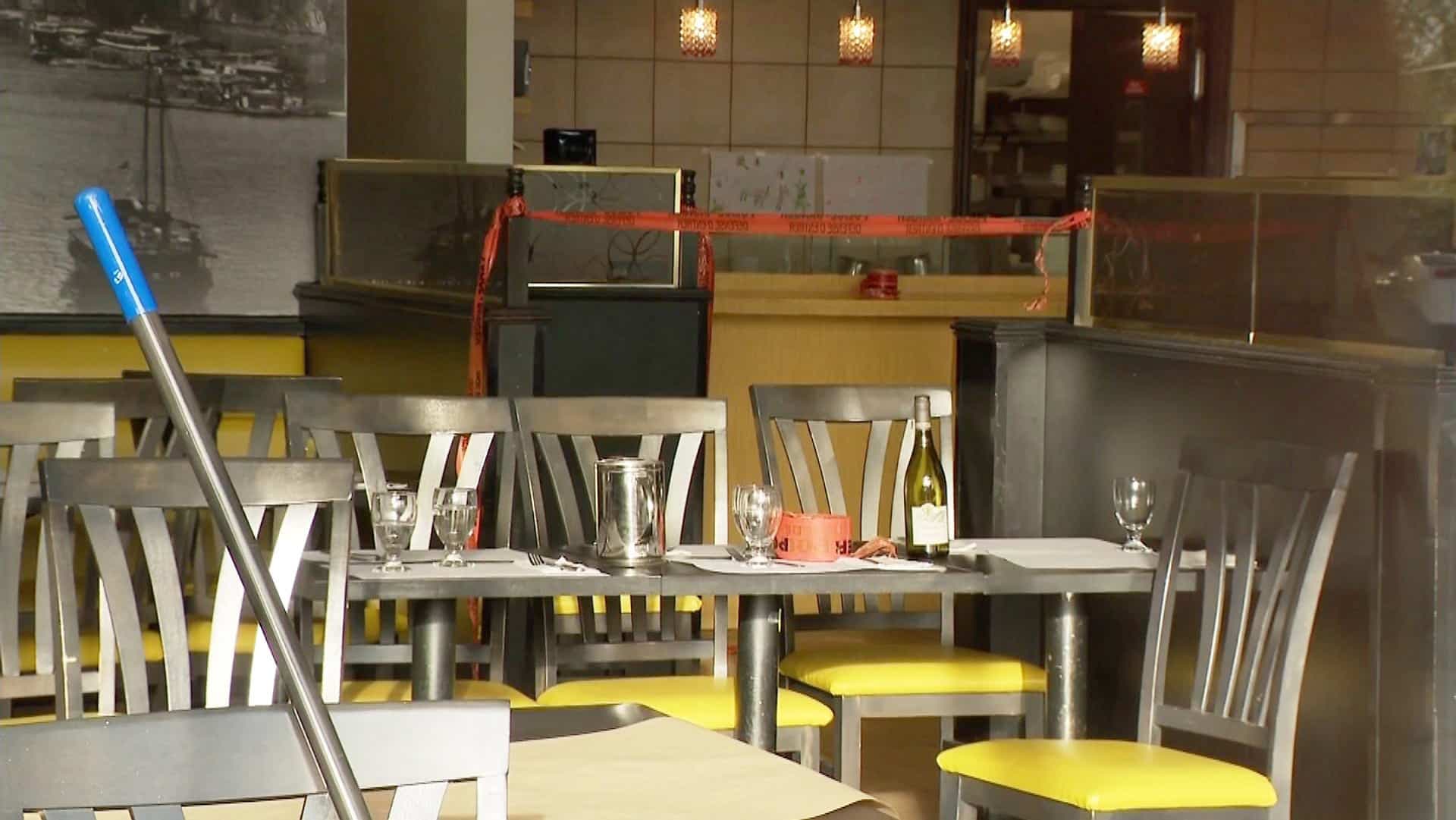 L’intérieur du restaurant où a été abattu Bernard Cherfan à Laval le 1er juin 2022.