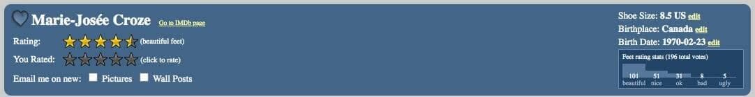 Capture d'écran / Wiki Feet