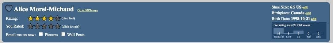 Capture d'écran / Wiki Feet