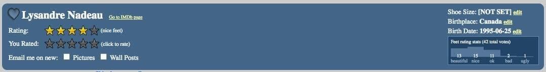 Capture d'écran / Wiki Feet